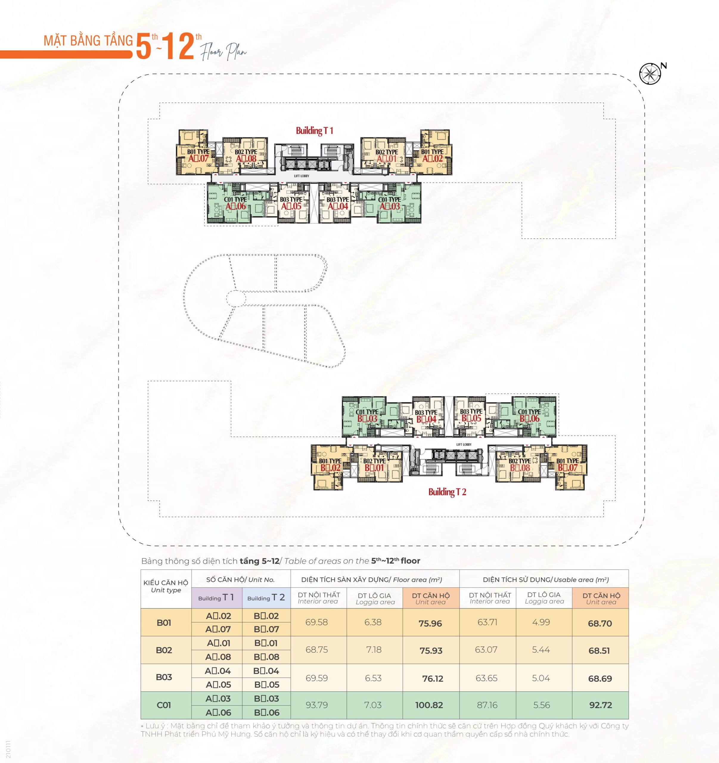 Mặt bằng tầng 5 - tầng 12
