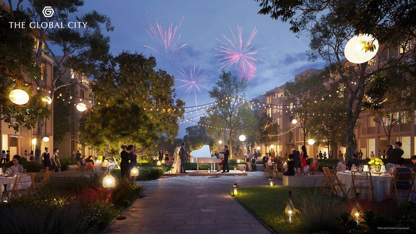 Thiết kế nhà phố Soho The Global City vừa hài hòa với thiên nhiên vừa sang trọng và đầy sự tiện nghi kinh doanh.