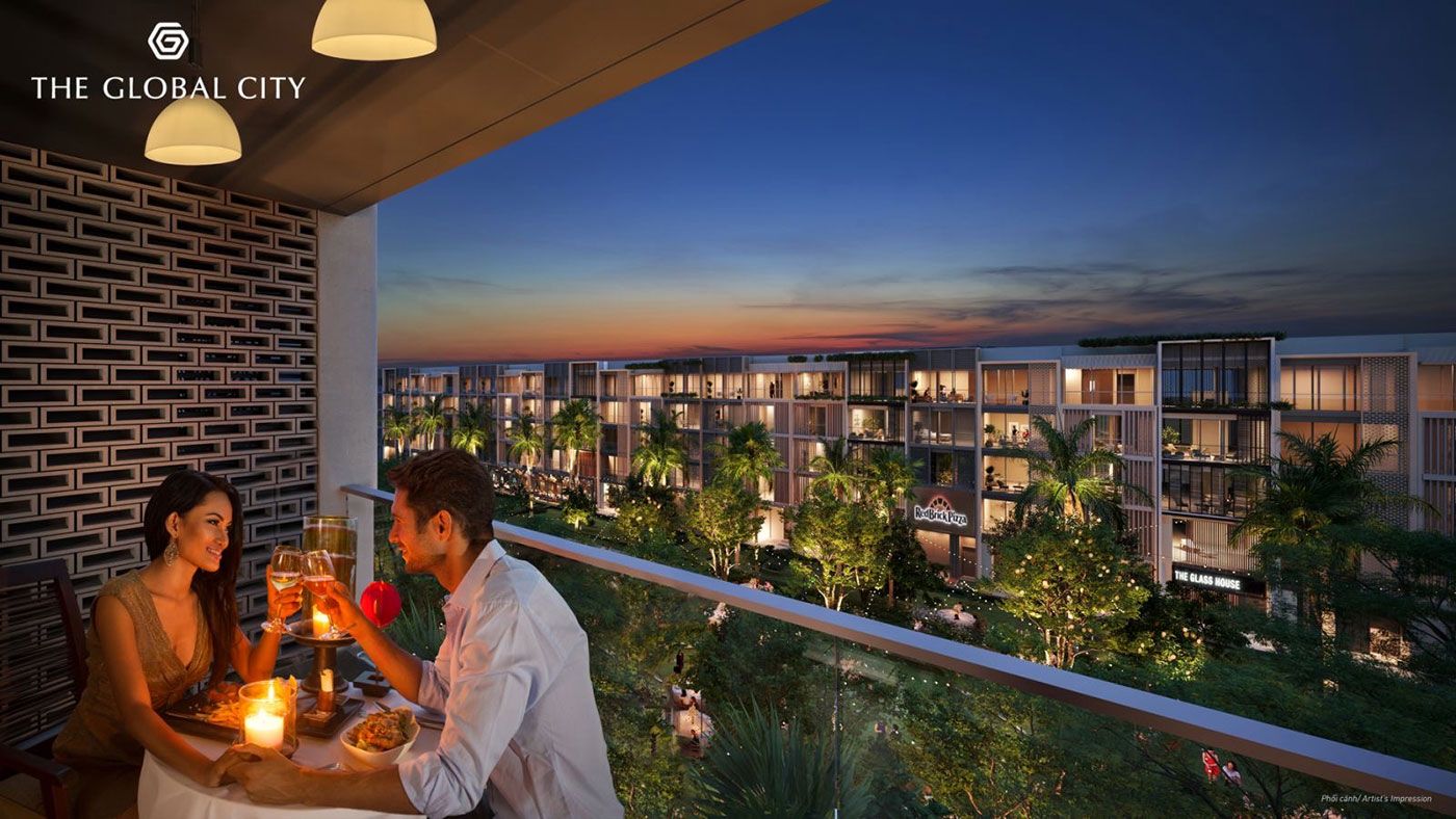 Thiết kế nhà phố Soho The Global City vừa hài hòa với thiên nhiên vừa sang trọng và đầy sự tiện nghi kinh doanh.