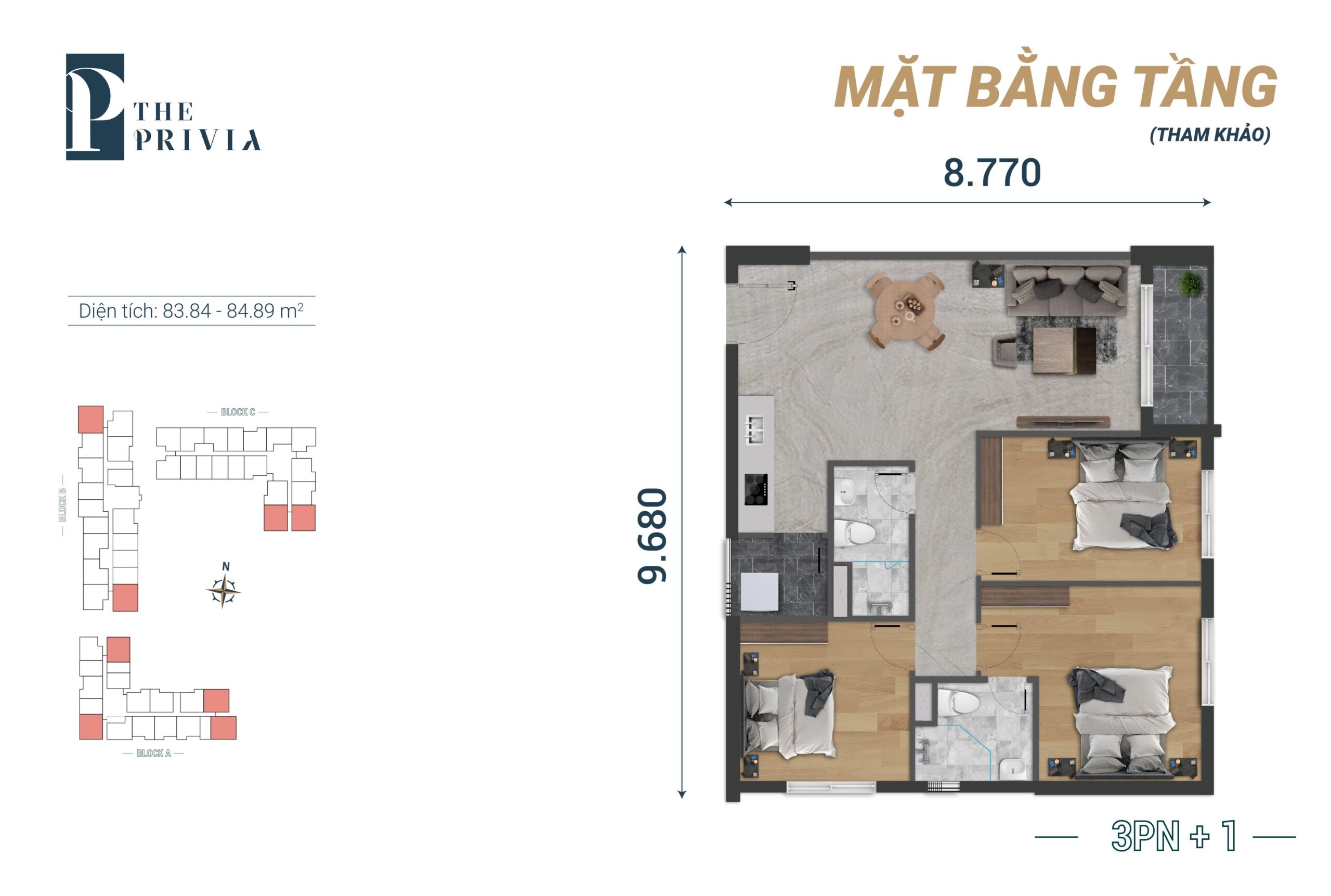 căn hộ 3Pn The Privia Khang Điền 