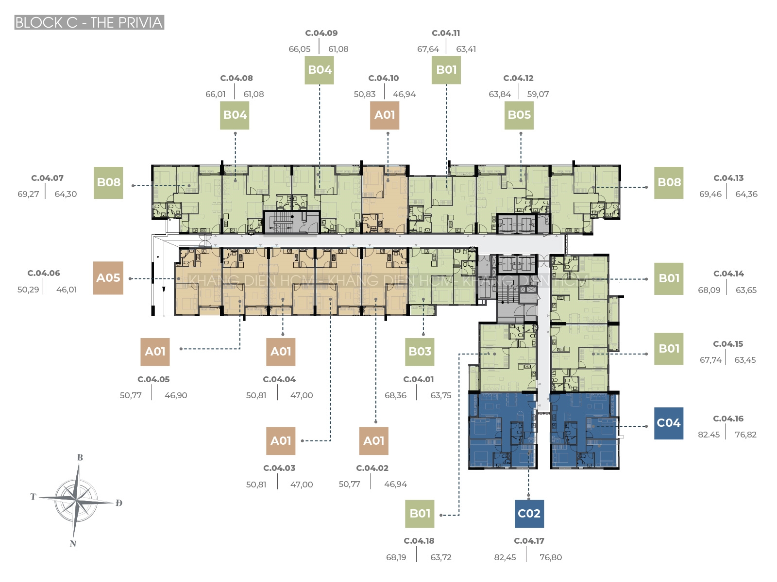 Mặt bằng Block C căn hộ The Privia Khang Điền