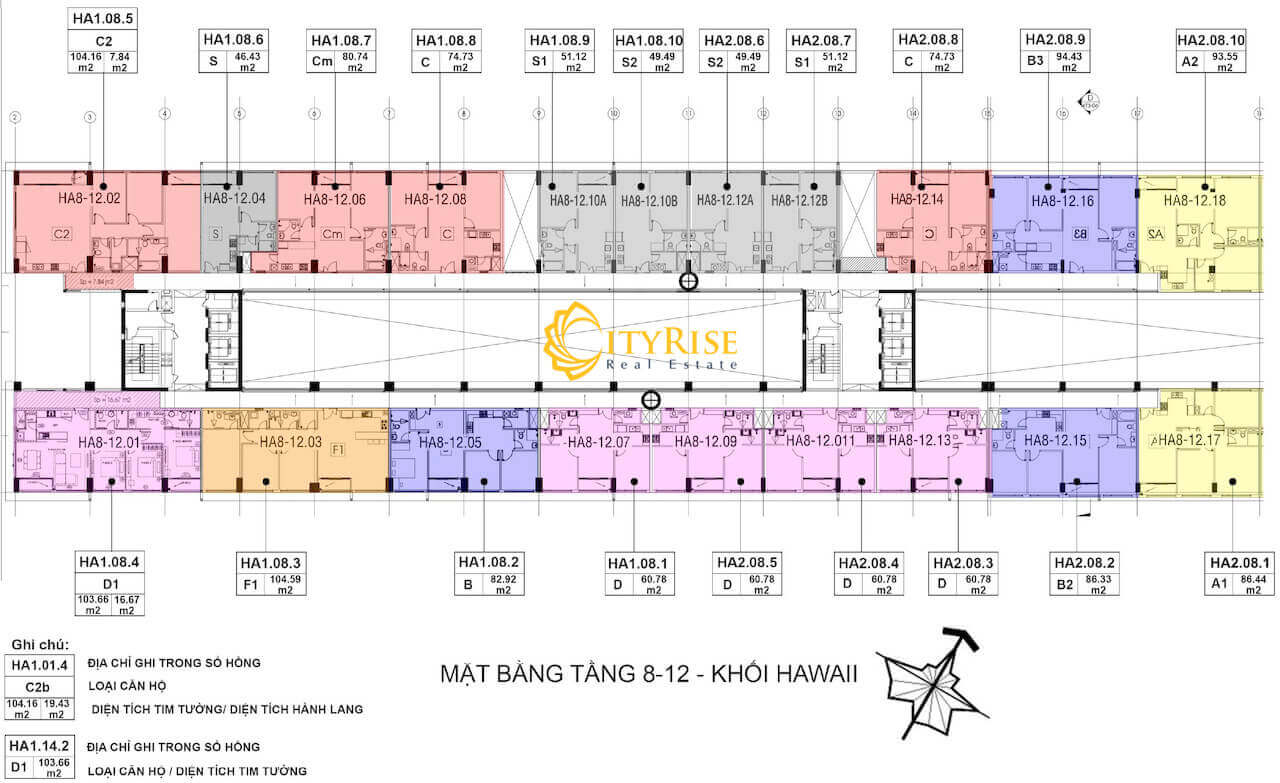 Mặt bằng tháp Hawaii dự án căn hộ New City Thủ Thiêm quận 2