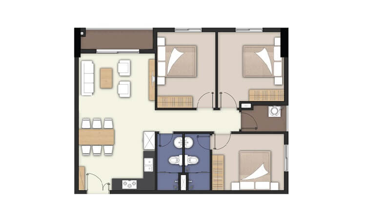 Layout căn hộ 3 phòng ngủ Avatar Thủ Đức