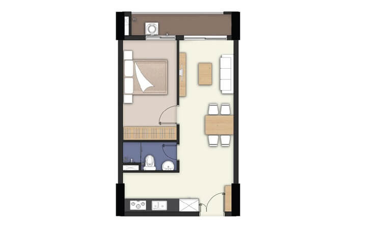 Layout căn hộ 1 phòng ngủ Avatar Thủ Đức