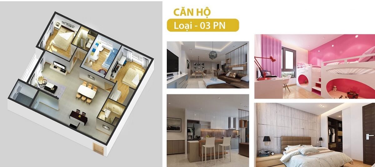 Layout căn hộ 3 phòng ngủ The Gold View 346 Bến Vân Đồn