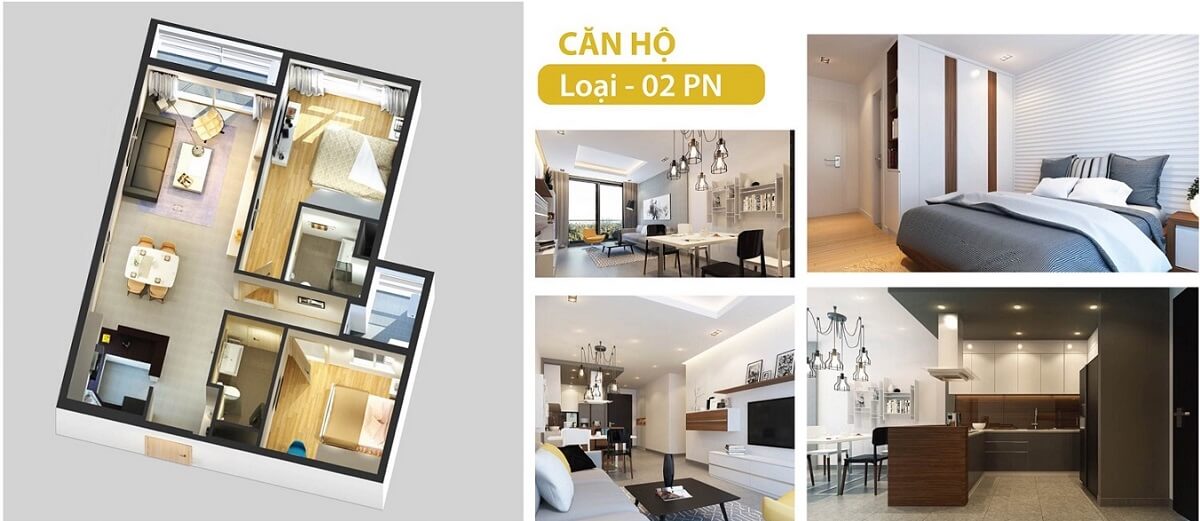 Layout căn hộ 2 phòng ngủ The Gold View 346 Bến Vân Đồn