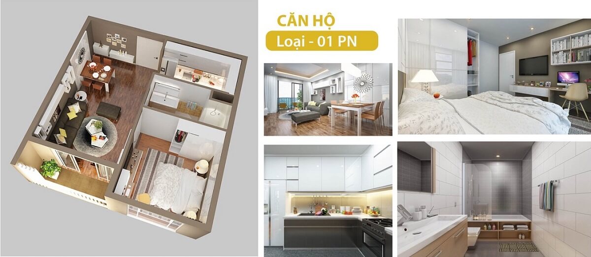 Layout căn hộ 1 phòng ngủ The Gold View 346 Bễn Vân Đồn