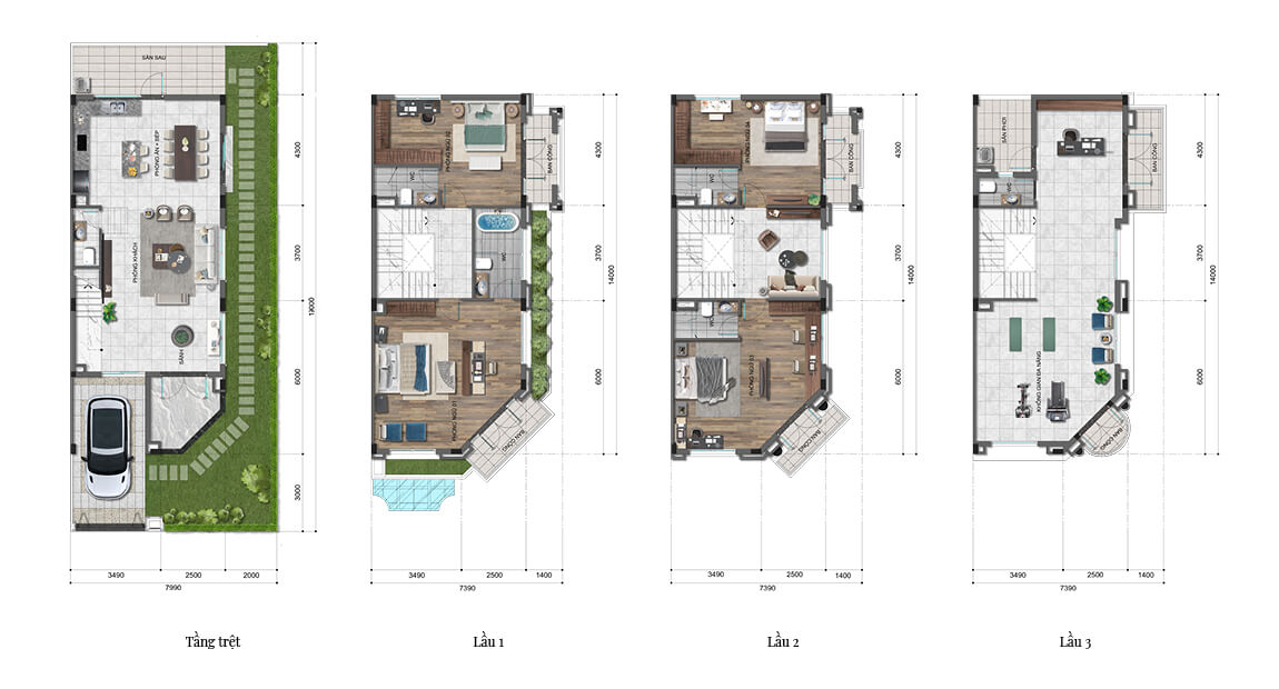 Layout thiết kế nhà phố vườn The Classia quận 9 - chủ đầu tư Khang Điền
