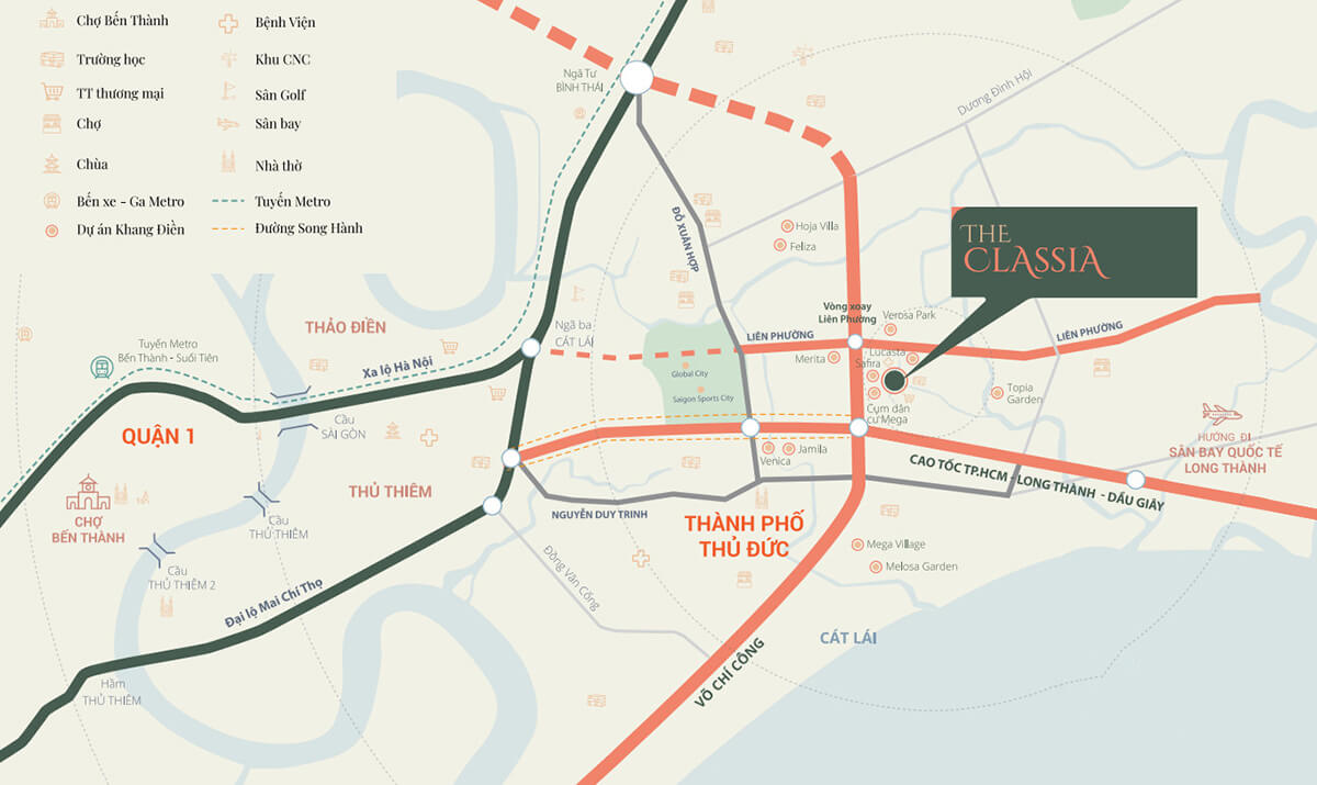 Vị trí dự án nhà phố, biệt thự The Classia quận 9 - chủ đầu tư Khang Điền