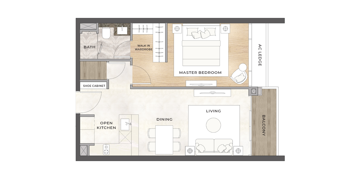 Layout thiết kế căn hộ 1 phòng ngủ