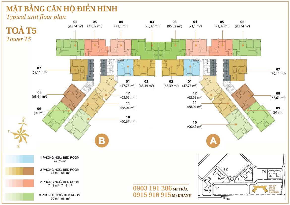 Mặt bằng tầng điển hình dự án căn hộ Masteri Thảo Điền tòa T5
