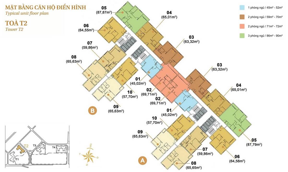 Mặt bằng tháp T2