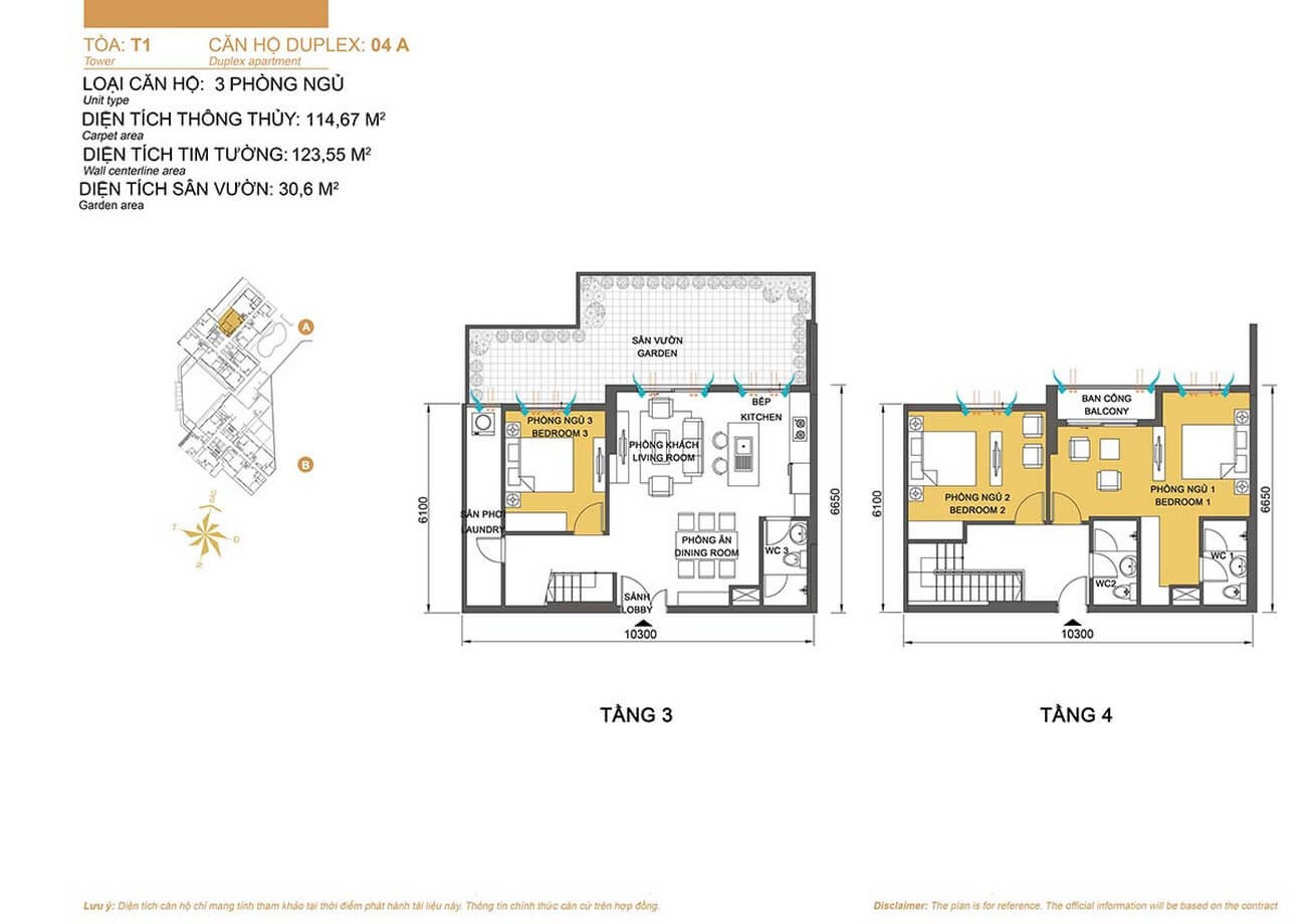 Layout căn hộ Duplex Masteri Thảo Điền Tháp T1