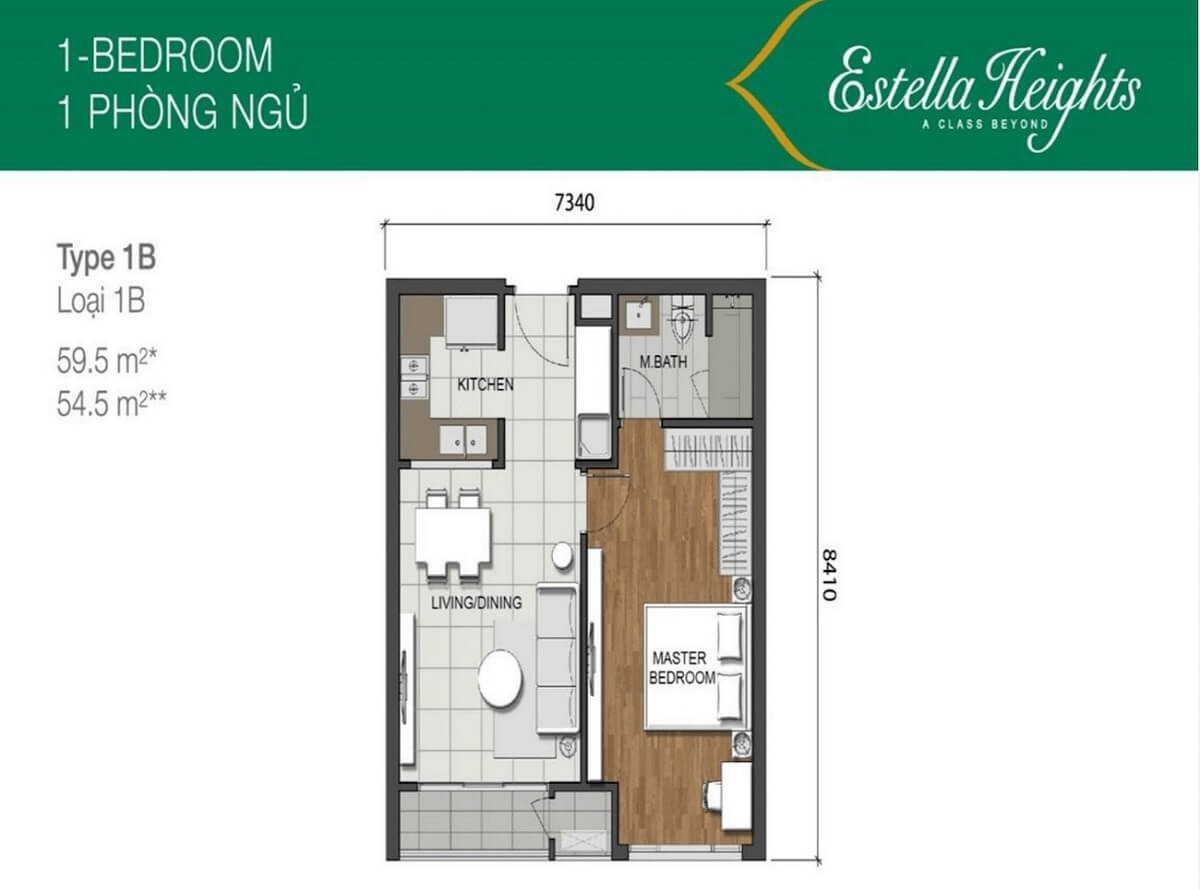 Layout căn hộ 1 phòng ngủ