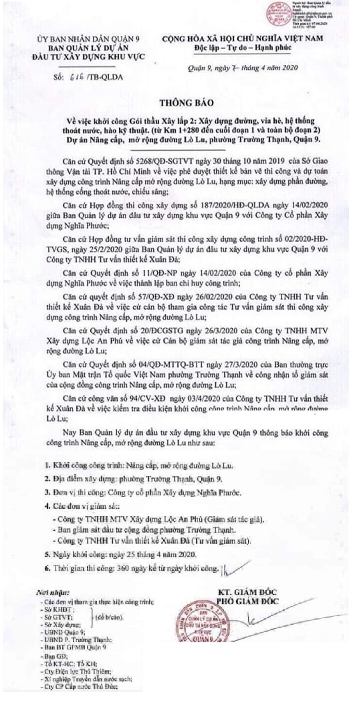 Quyết định mở rộng đường Lò Lu quận 9 lộ giới lên 30m