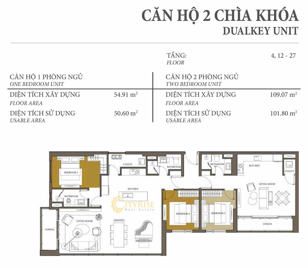 Layout căn hộ dual key Tháp Maldives - dự án căn hộ Đảo Kim Cương - Diamond Island quận 2