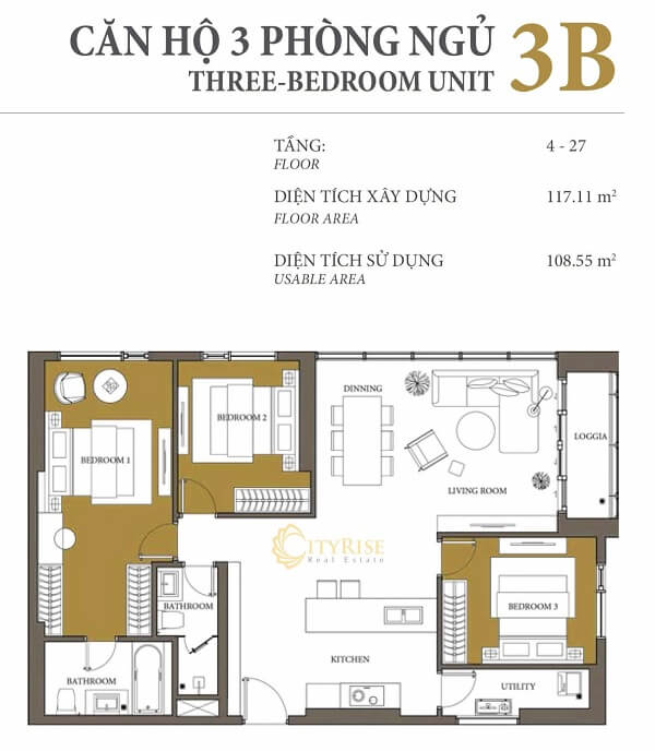 Layout căn hộ 3 phòng ngủ Diamond Island quận 2 - Đảo Kim Cương - chủ đầu tư Kusto Home