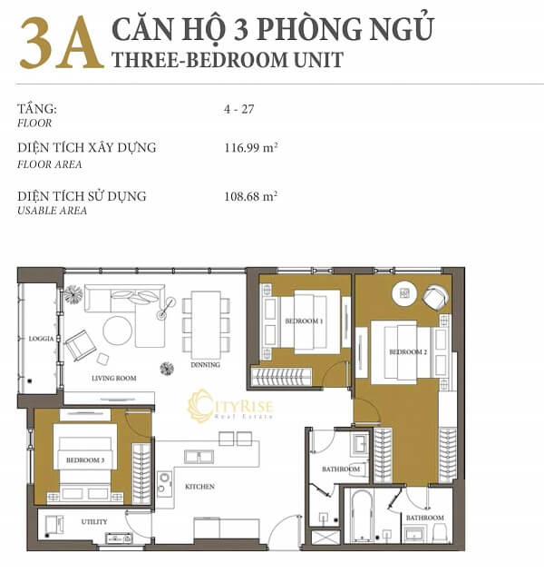 Layout căn hộ 3 phòng ngủ Diamond Island quận 2 - Đảo Kim Cương - chủ đầu tư Kusto Home