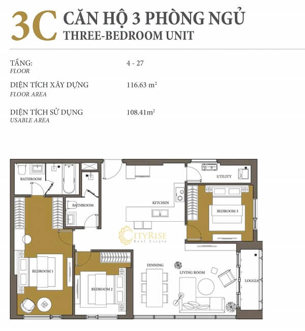 Layout căn hộ 3 phòng ngủ Diamond Island quận 2 - Đảo Kim Cương - chủ đầu tư Kusto Home