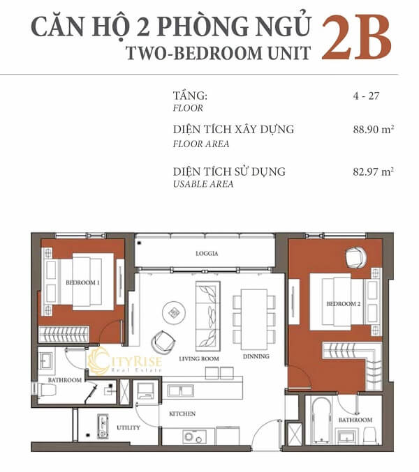 Layout căn hộ 2 phòng ngủ Diamond Island quận 2 - Đảo Kim Cương - chủ đầu tư Kusto Home