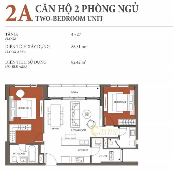 Layout căn hộ 2 phòng ngủ Diamond Island quận 2 - Đảo Kim Cương - chủ đầu tư Kusto Home