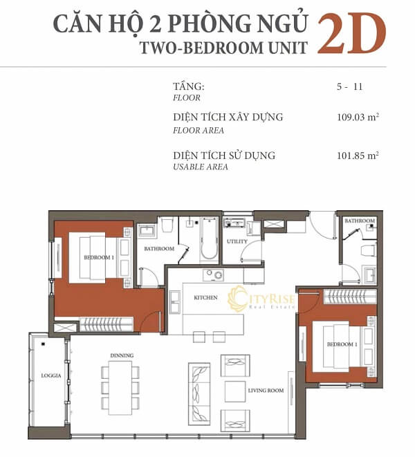 Layout căn hộ 2 phòng ngủ Diamond Island quận 2 - Đảo Kim Cương - chủ đầu tư Kusto Home