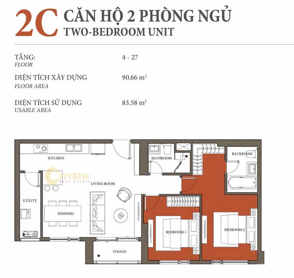 Layout căn hộ 2 phòng ngủ Diamond Island quận 2 - Đảo Kim Cương - chủ đầu tư Kusto Home