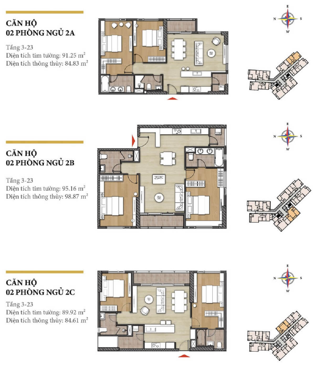 Layout thiết kế căn hộ 2 phòng ngủ tháp Hawaii