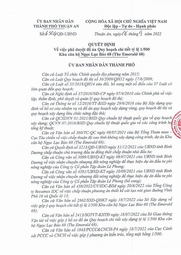 Quy hoạch chi tiết 1/500 dự án căn hộ The Emerald 68 - khu căn hộ Ngọc Lục Bảo 68