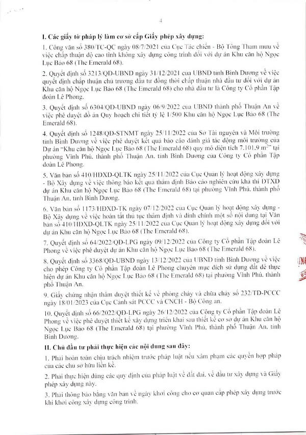 Giấy phép xây dựng dự án căn hộ The Emerald 68