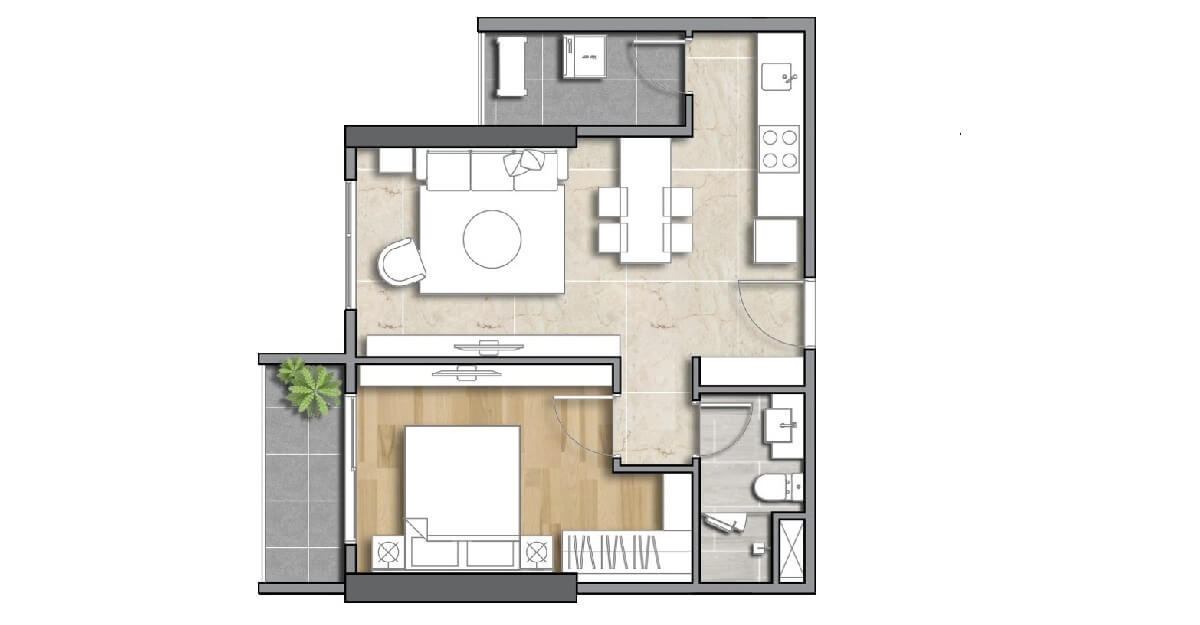 Layout căn hộ 1 pn The Emerald 68