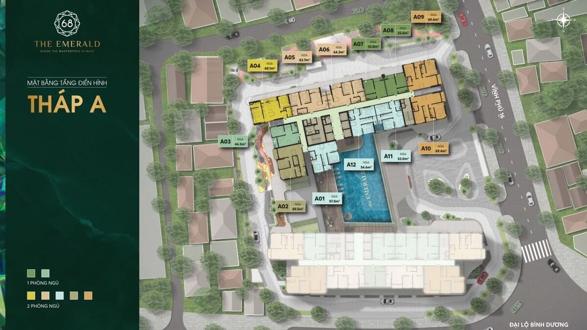 Mặt bằng tầng điển hình tháp A dự án căn hộ The Emerald 68