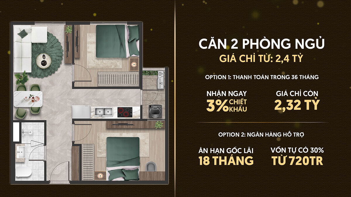 Căn hộ 2 phòng ngủ dự án The Emerald 68