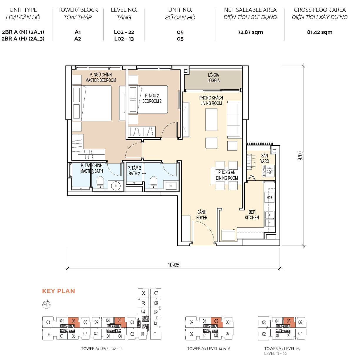 Layout thiết kế căn hộ 2 phòng ngủ tháp Alto dự án De La Sol quận 4