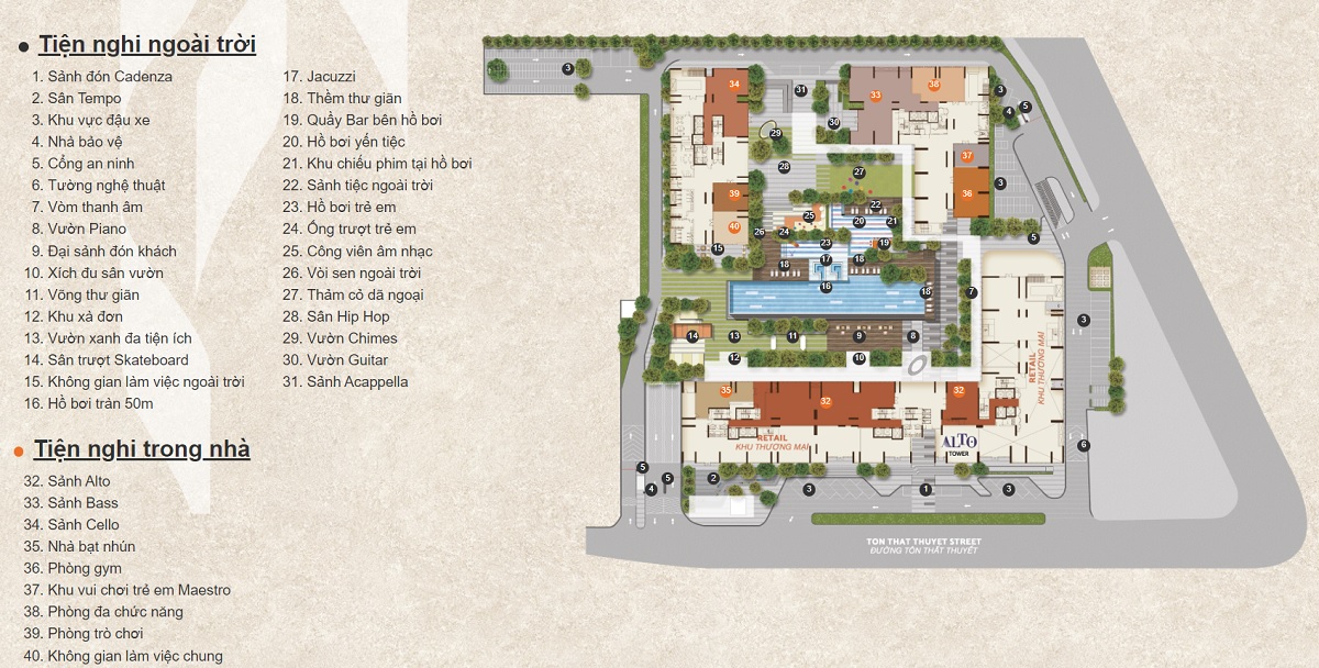 Tiện ích ngoài trời và trong nhà tại tầng trệt của dự án