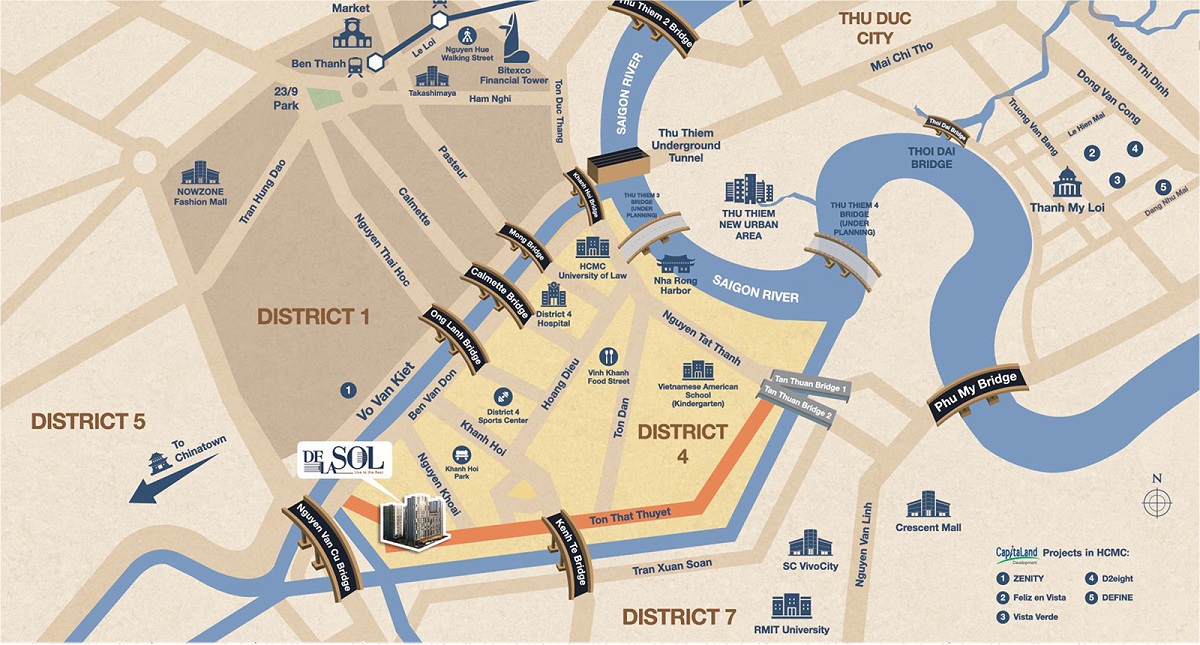 Vị trí dự án căn hộ De La Sol quận 4, đường Tôn Thất Thuyết, chủ đầu tư Capitaland 