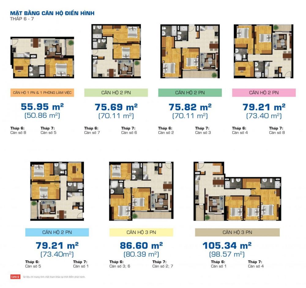 Mặt bằng layout căn hộ Tháp 6,7 The Sun Avenue