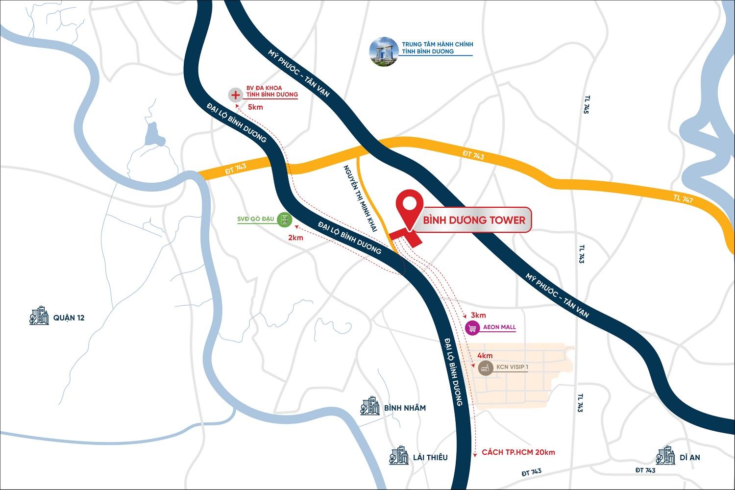 Sơ đồ vị trí dự án Bình Dương Tower