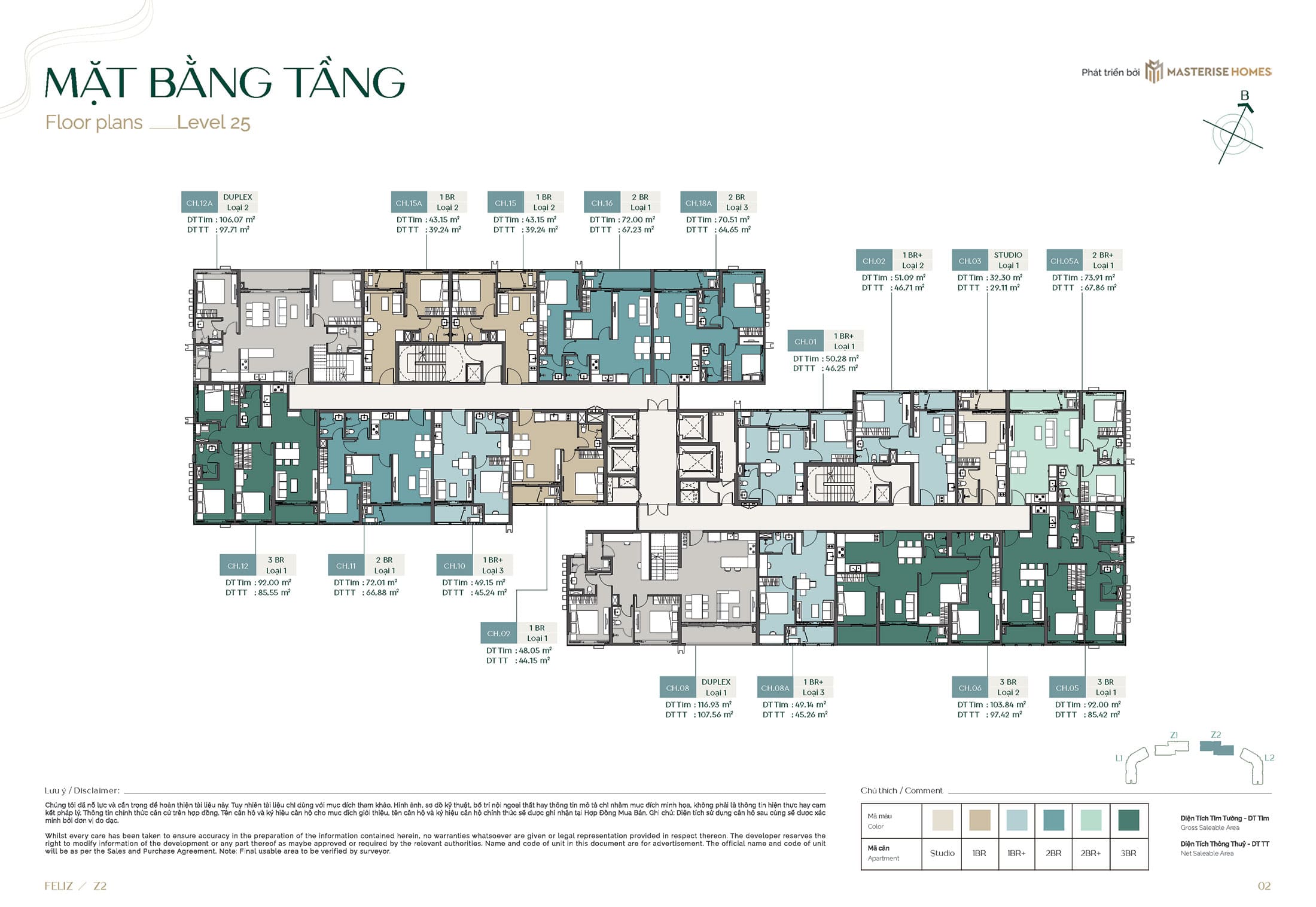 Mat bang dien hinh Tang 25 toa Z2 Feliz du an can ho Lumiere SpringBay