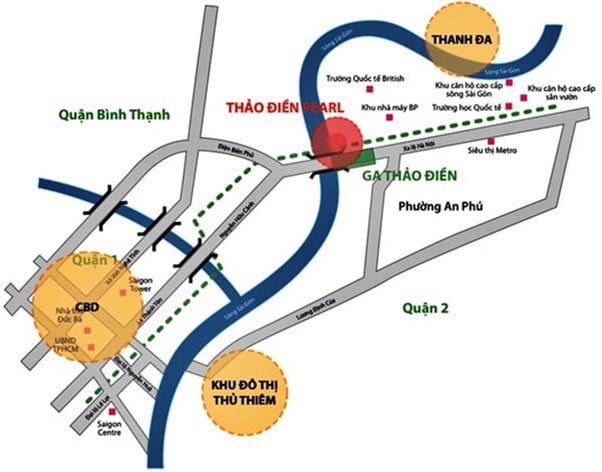 Vị trí của chung cư Thảo Điền Pearl gần các trục đường huyết mạch 