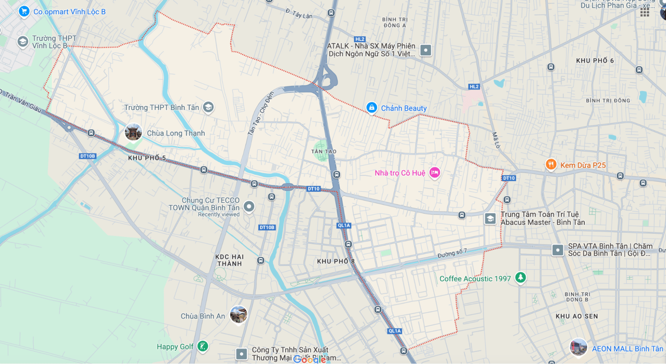 Bản đồ khu vực phường Tân Tạo quận Bình Tân