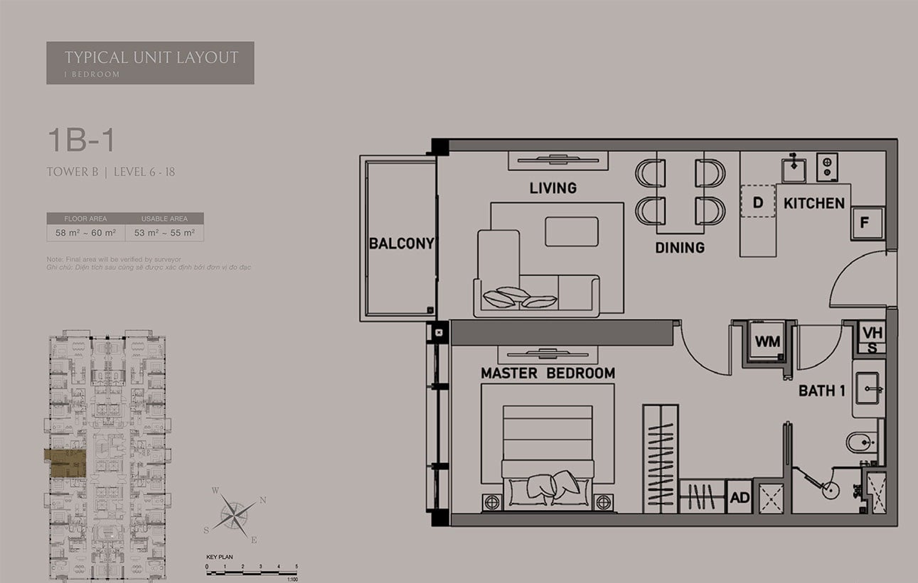 Mặt bằng căn hộ 1PN Mặt bằng căn hộ 1PN