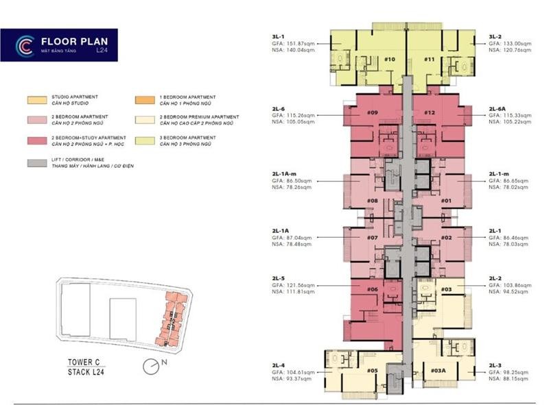 Layout mặt bằng toà The Crest Residence