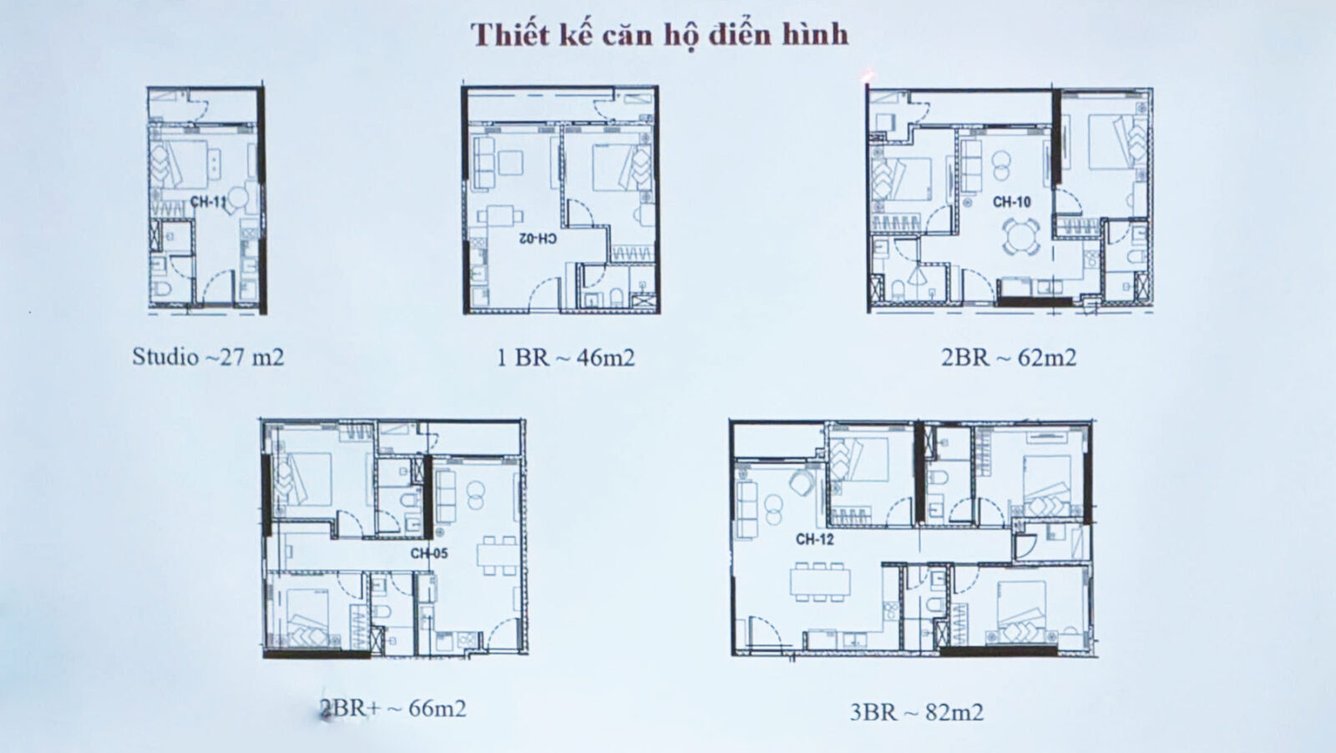 Các loại hình căn hộ điển hình của dự án Masteri Lakeside 