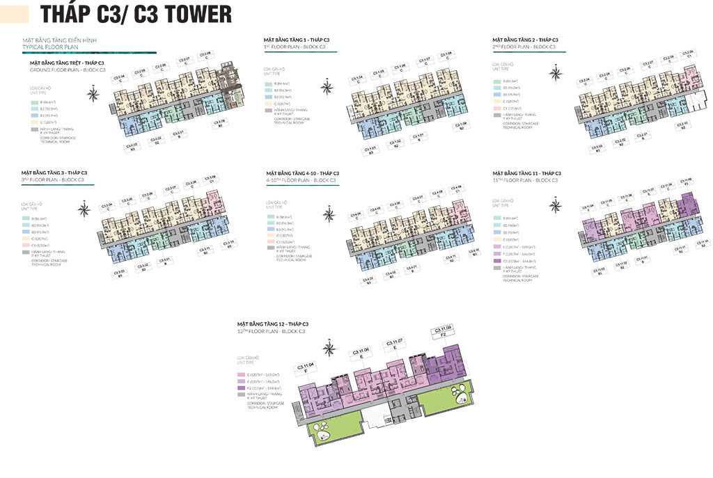 Mặt bằng tháp C3 Diamond Centery 